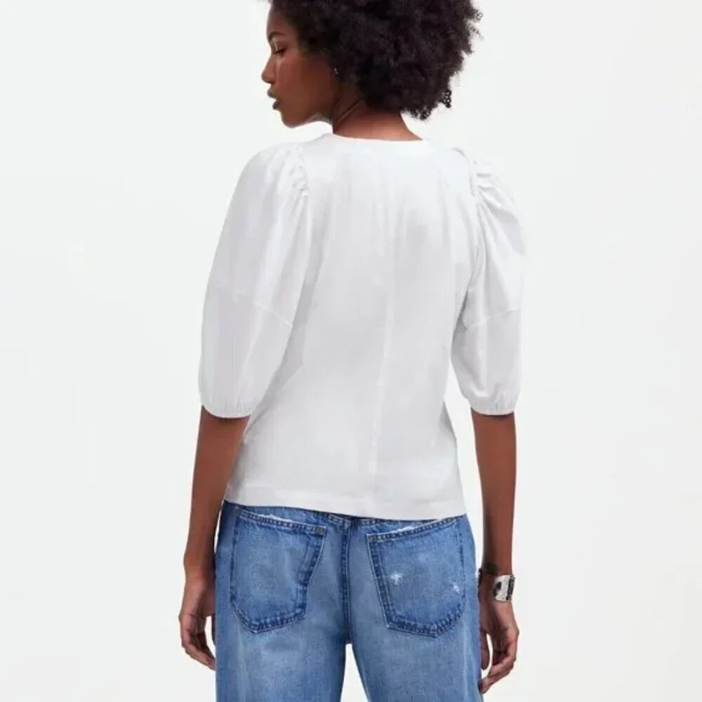 Madewell Puff-Sleeve Ruffle Trim Cotton Jersey Tee White Size XXS